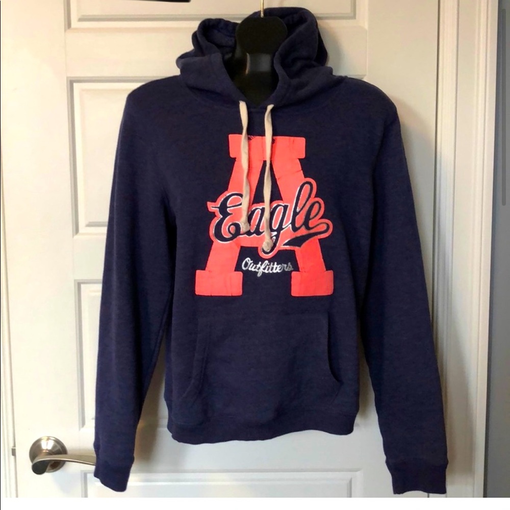 American Eagle navy/coral long sl graphic hoodie L